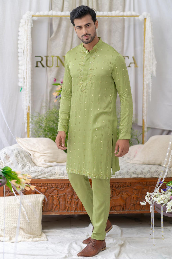 Moss Green Cutpipe Embroidered Kurta Set