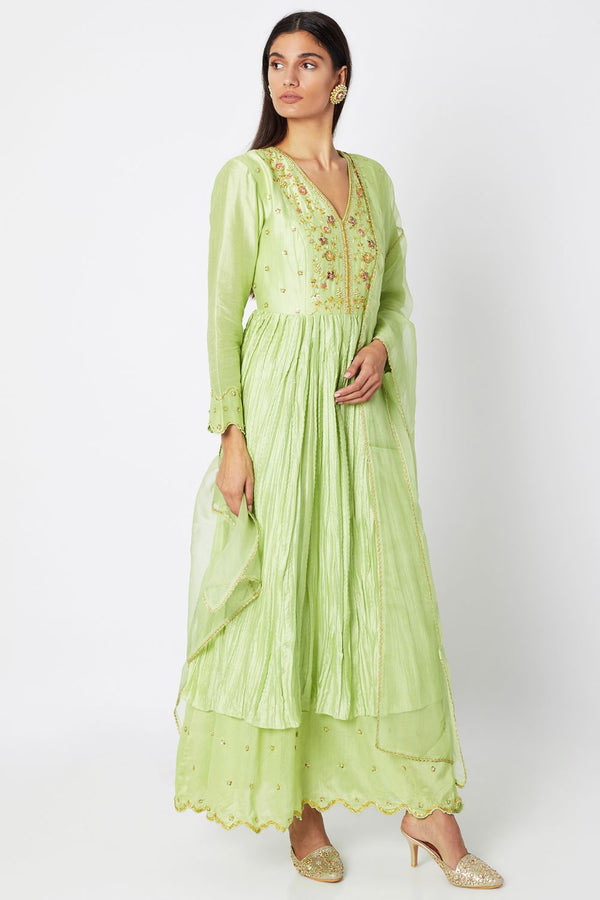 Mint Green Embroidered Gown With Dupatta