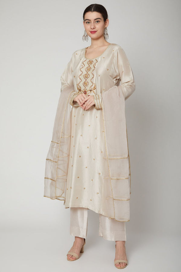 Cream Embroidered Kurta Set