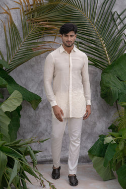 Ivory Crushed & Embroidered  Shirt Kurta Set