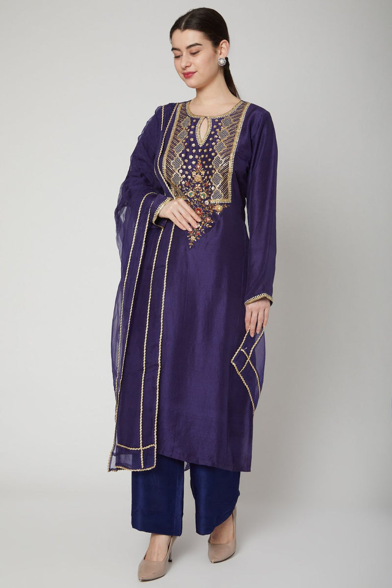 Cobalt Blue Sequins Embroidered Kurta Set