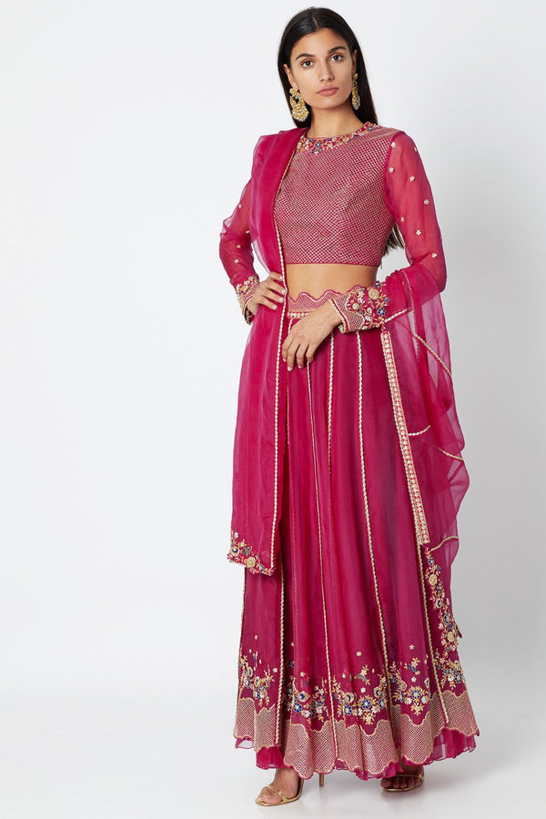 Pink Embroidered Lehenga Set