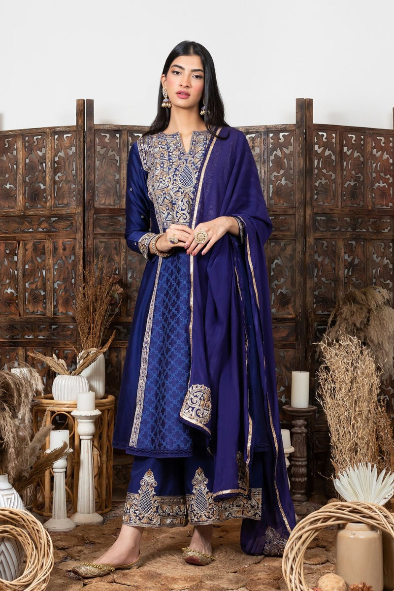 Royal Blue Embroidered Kurta Set