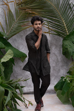 Black Crushed & Embroidered  Shirt Kurta Set