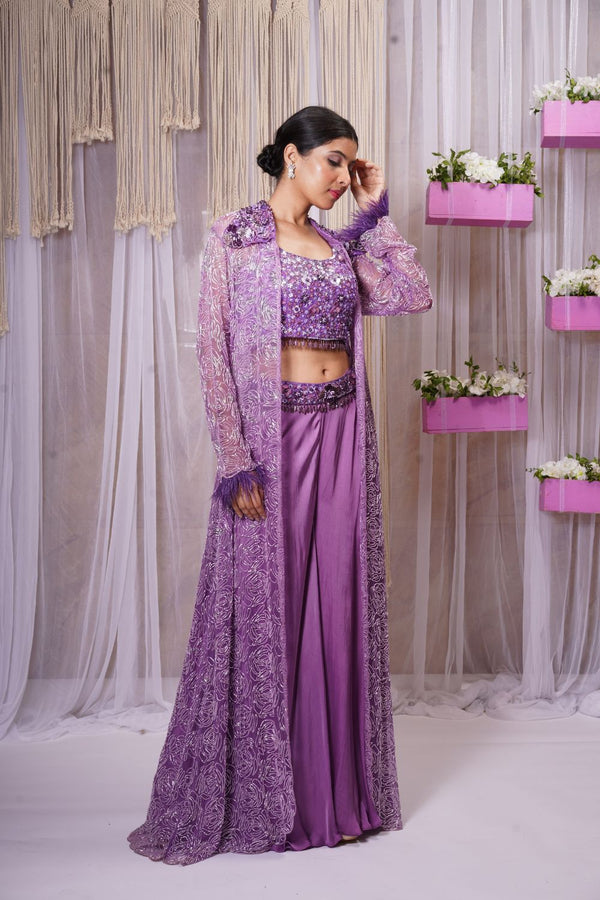 4 PIECE HANDEMBROIDERED SHRUG WITH SHARARA ,BLOUSE AND BELT
