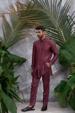 Wine Crushed & Embroidered  Shirt Kurta Set