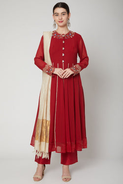 Red Zardosi Embroidered Kurta Set