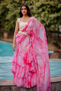 Pink Tiered Sari