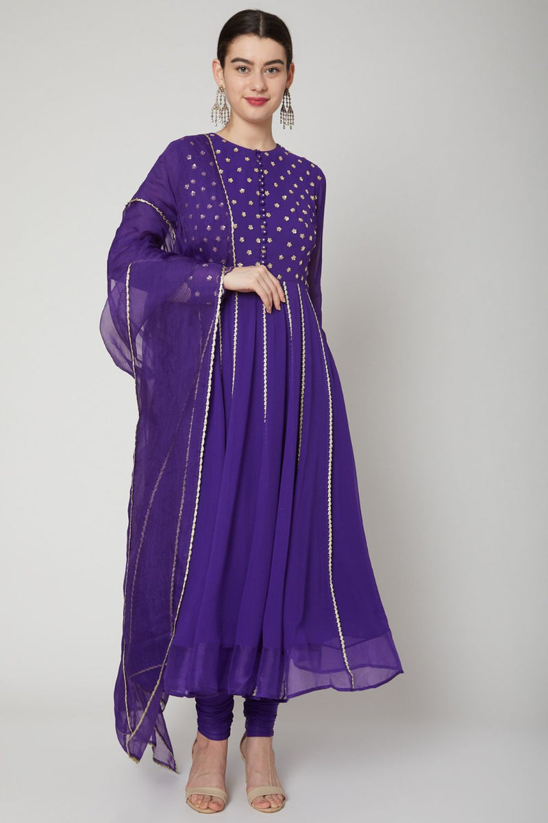 Purple Sequins Embroidered Kurta Set