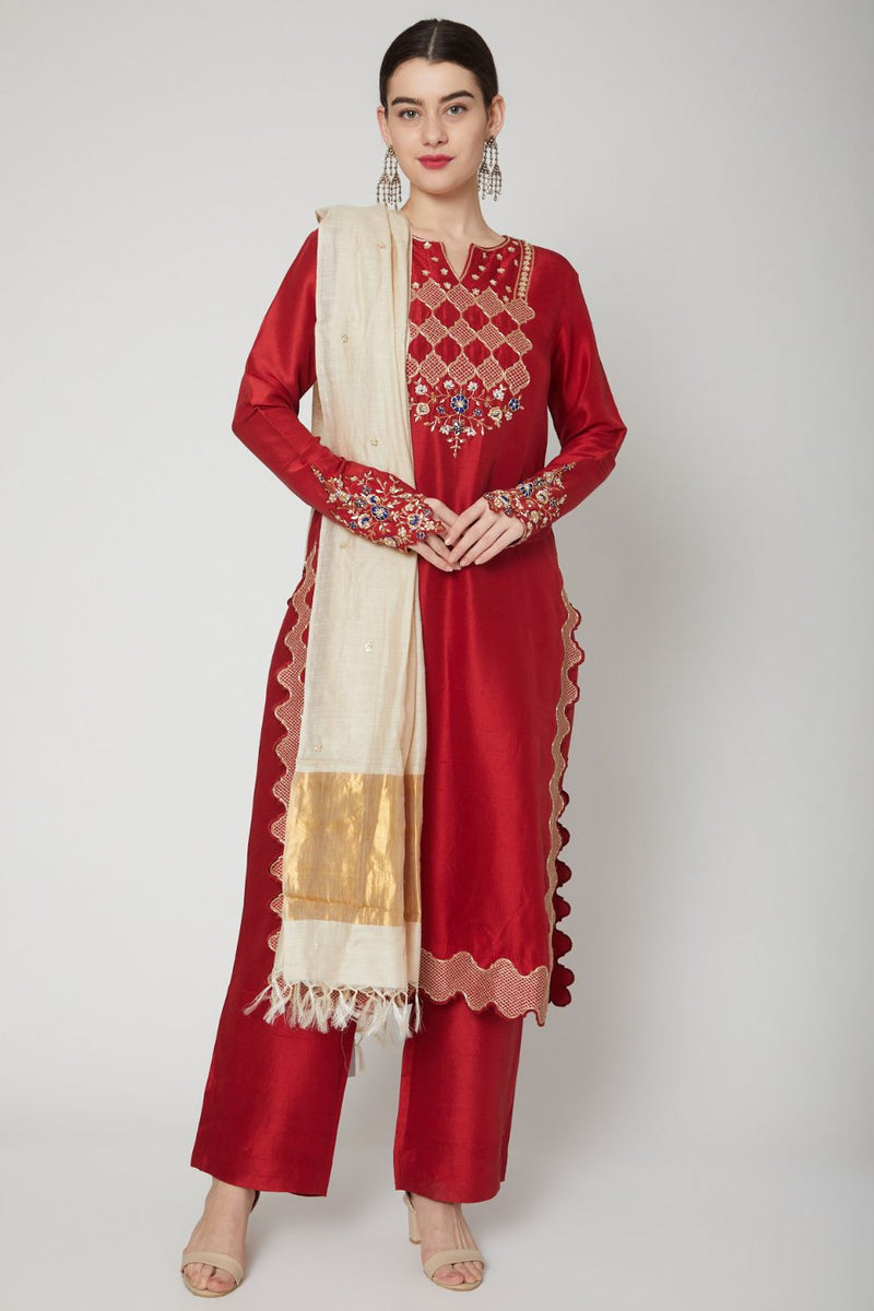 Red Zardosi Embroidered Kurta Set