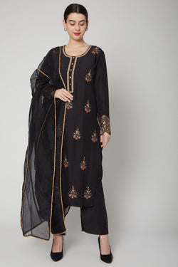 Black Sequins Embroidered Kurta Set