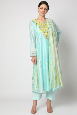 Turquoise Blue Embroidered Kurta Set