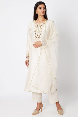 Cream Embroidered Kurta Set