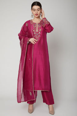 Fuchsia Embroidered Kurta Set