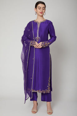 Purple Embroidered Kurta Set