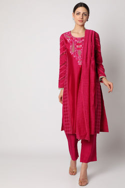 Magenta Embroidered Kurta Set