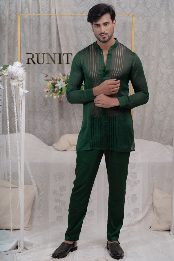 Emerald Green Pulled Thread  Shirt Kurta Set