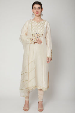 Beige Embroidered Kurta Set