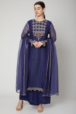 Cobalt Blue Sequins Embroidered Kurta Set