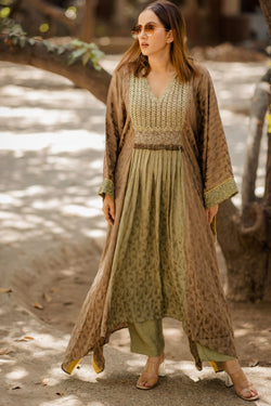 Brownish green jacquard kaftan