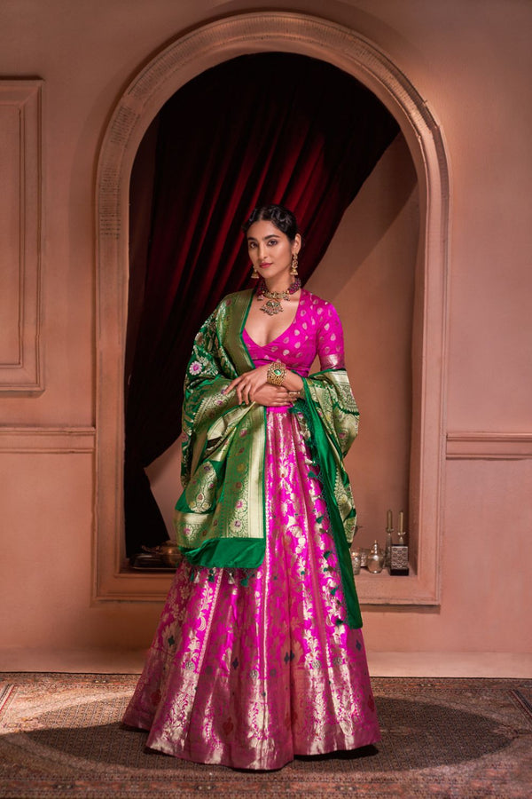 Shahbanu Pink Banarasi Handwoven Lehenga