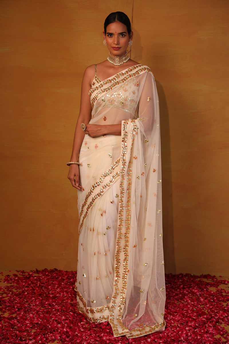 Off white net saree