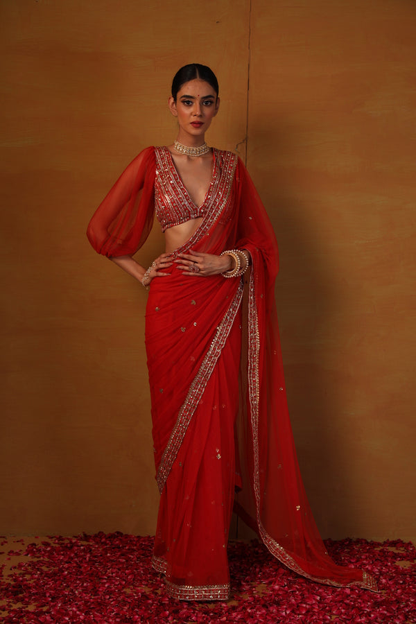 Orange net saree