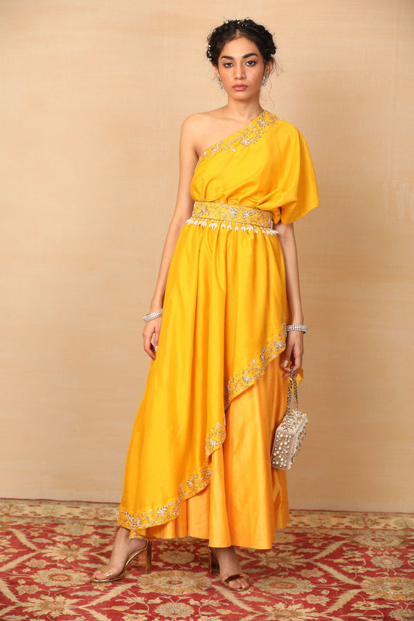 Amber Mustard One Shoulder Gown