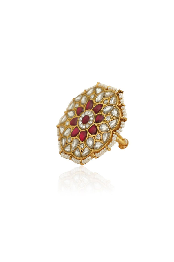 FLORAL TRADITIONAL RING STUDDED WITH PINK AND WHITE STONES