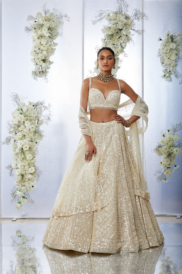 Ivory Sequin Lehenga Set