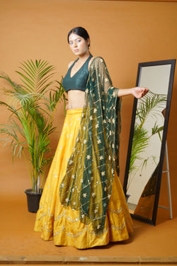 Green Blouse And Lehenga Set