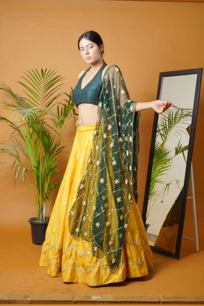 Green Blouse And Lehenga Set