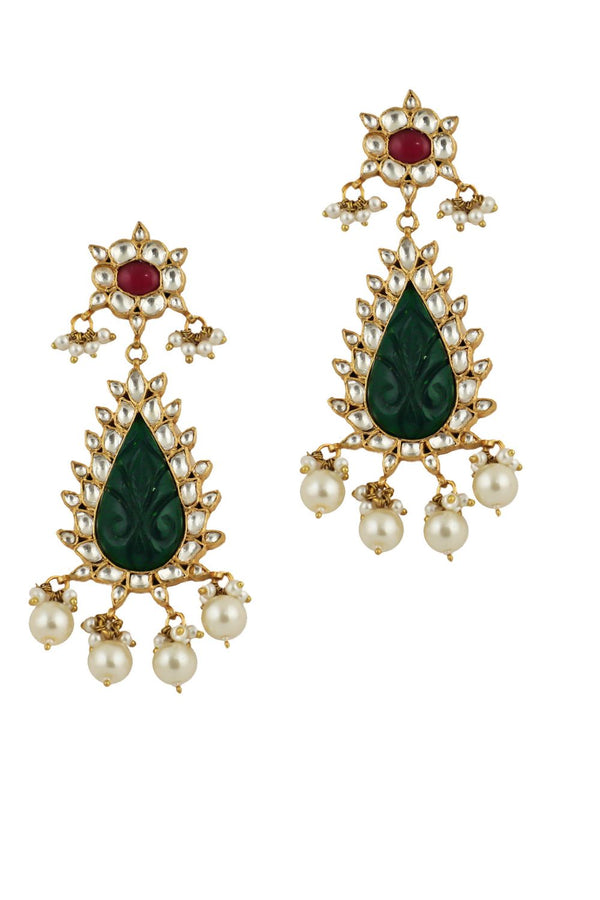RED AND GREEN  EARRINGS WITH WHITE  PEARL