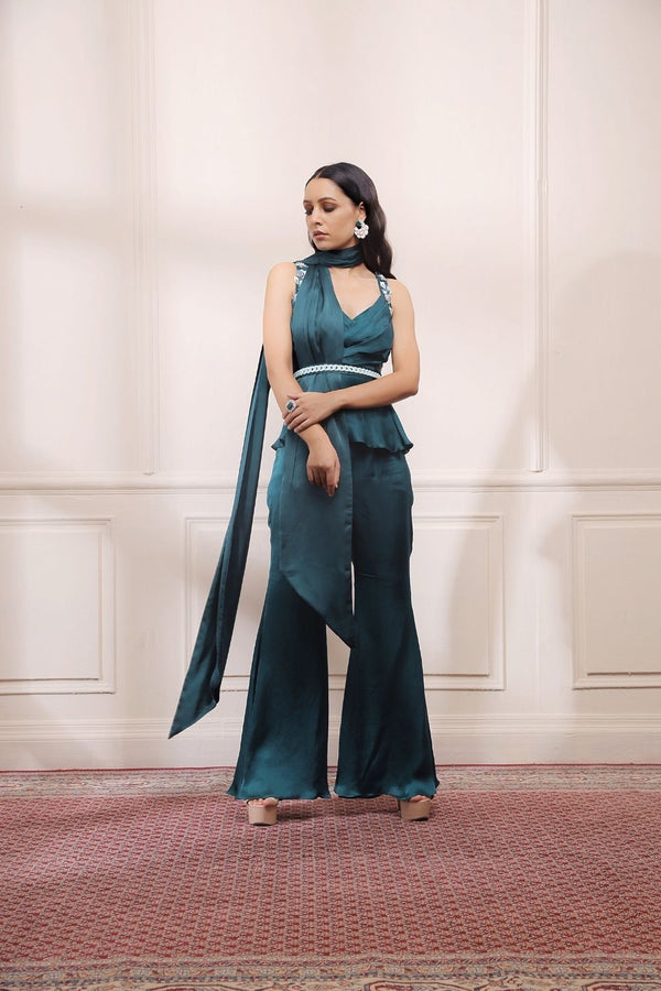 Jade green Co-Ord set with draped stole