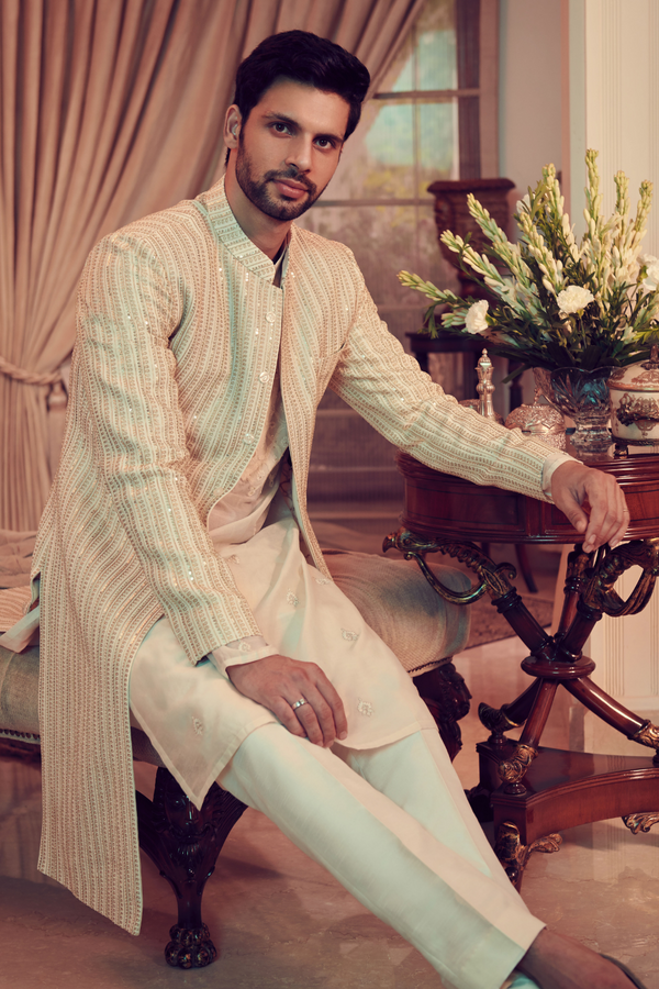 Ivory Chanderi Silk Sherwani