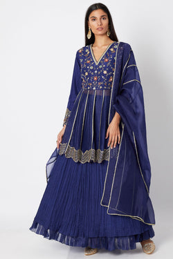 Cobalt Blue Embroidered Lehenga Set