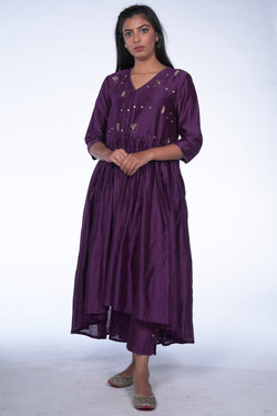 Violet Dress With Pants And Dupatta
