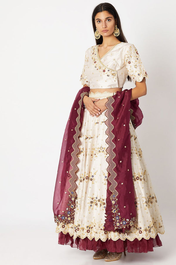 Cream  Embroidered Lehenga Set