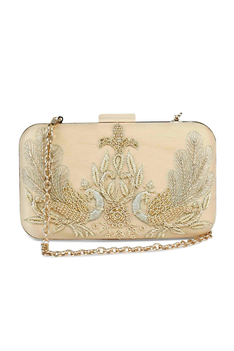 Golden peacock clutch