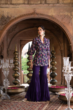 Purple Printed Jacket And Sharara