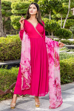 Angrakha Suit With Tie And Dye Dupatta