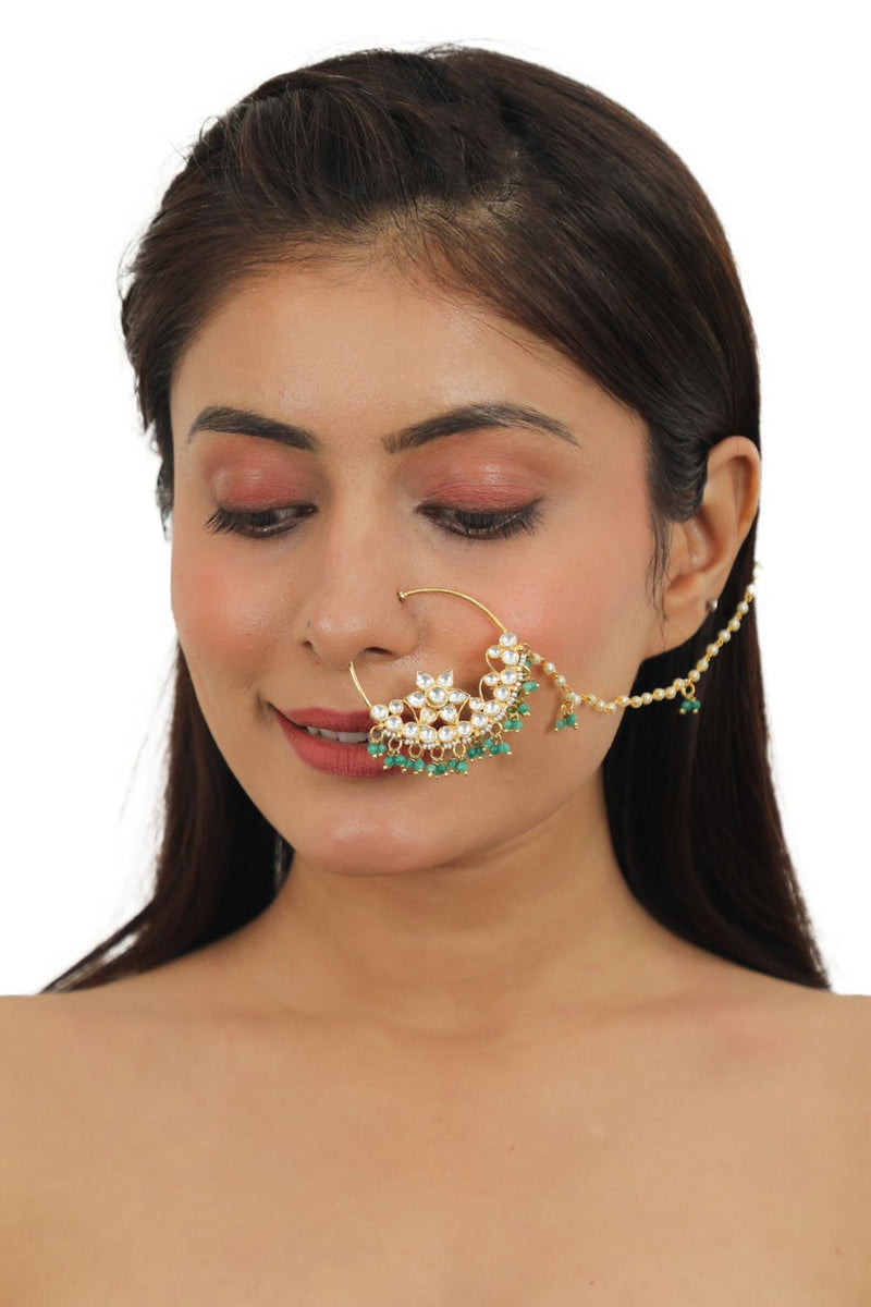 ROUND JADAU NOSERING WITH SEA GREEN BEADS