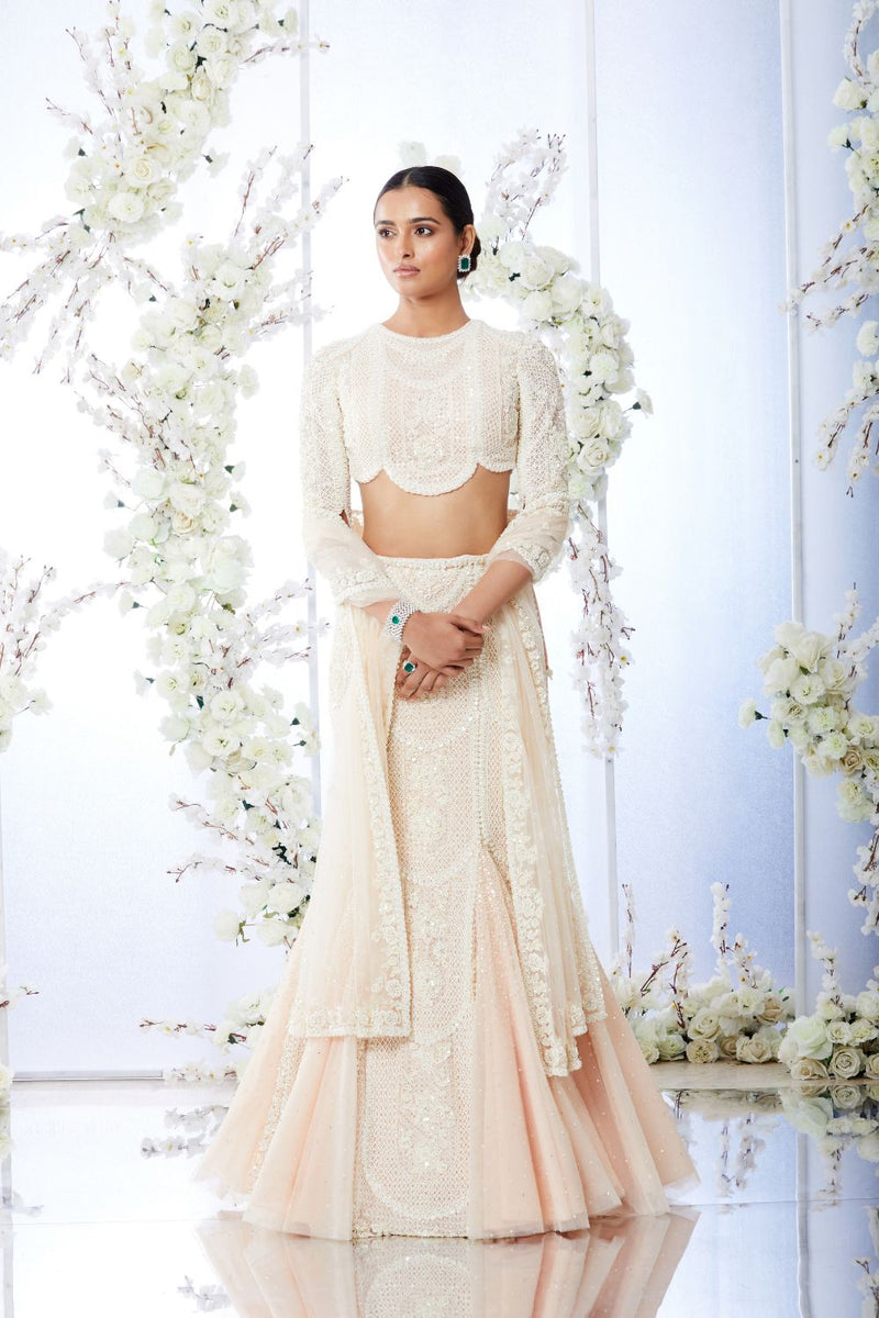 Powder Peach Fish Cut Lehenga Set