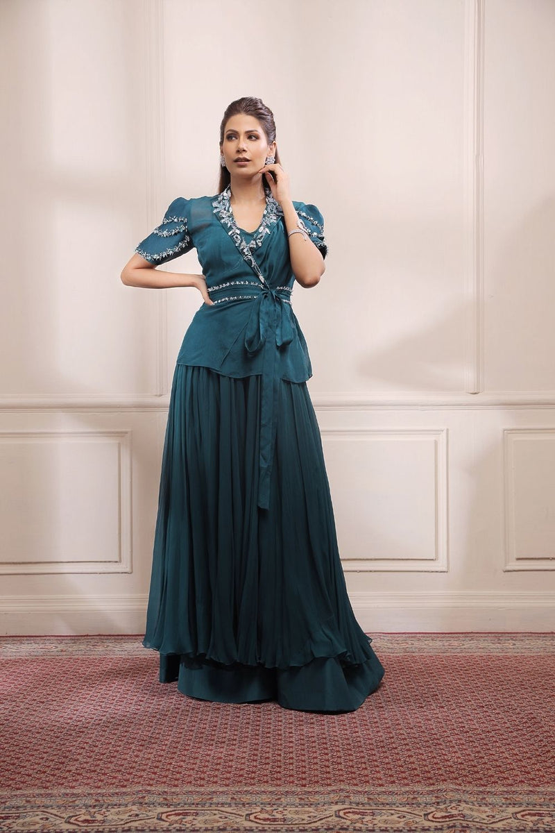 Jade green sharara set and embroidered belt