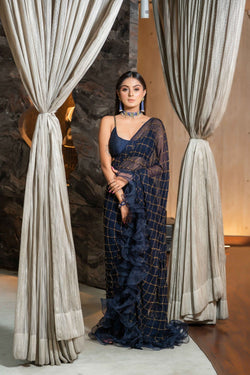 Navy Blue Drape Saree