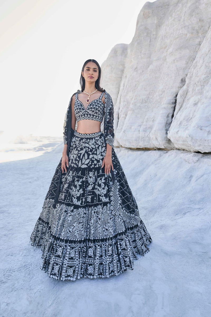 Black Multi-Tiered Lehenga Set