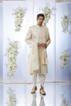 Soft Lemon & Pink Sherwani Set