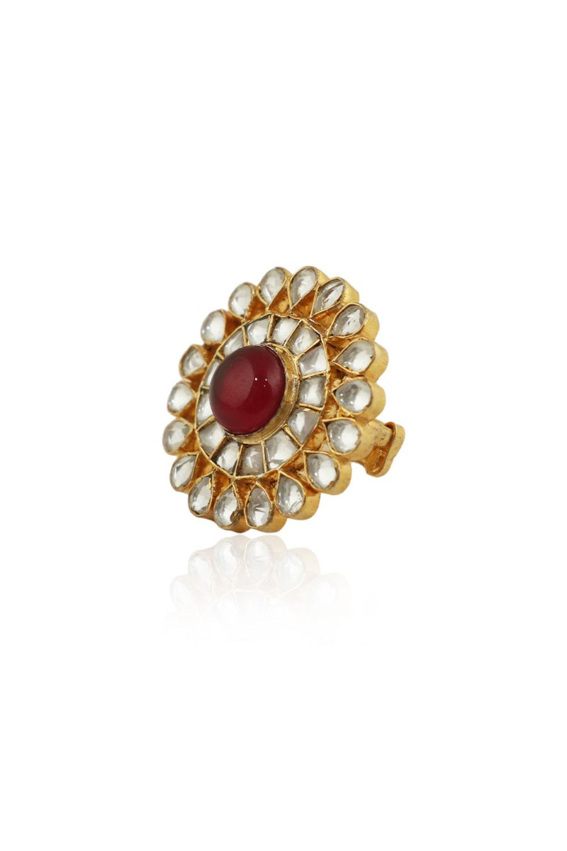 WHITE  JADTAR RING WITH PINK CENTER