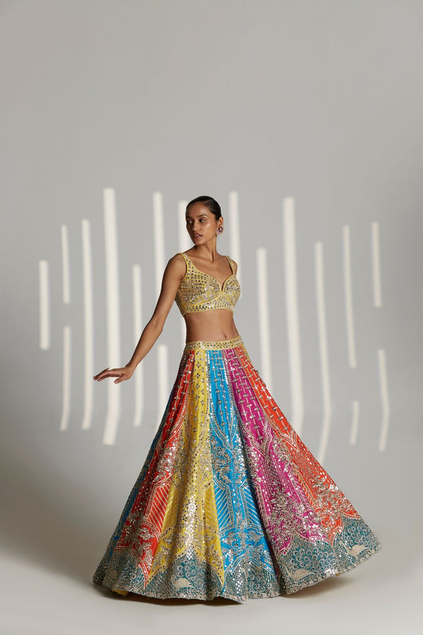 Multi Panel Mirrorwork Lehenga Set