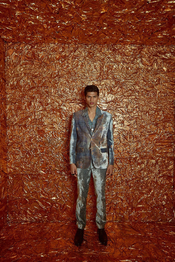 Grey Velvet Printed Blazer & Pants